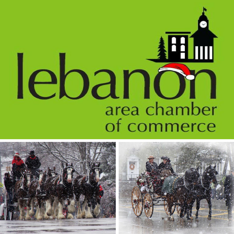 Lebanon Chamber logo with Santa hat and pictures of horse-drawn carriages